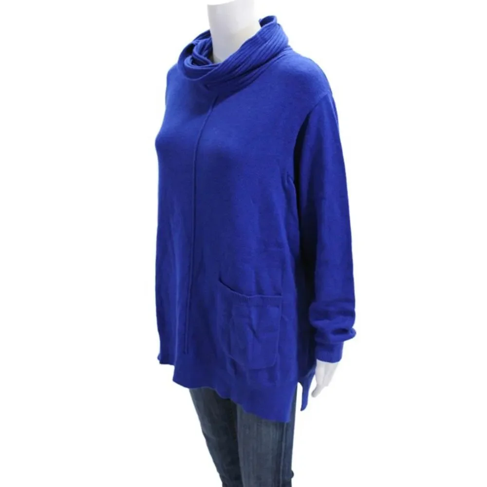 Renuar Womens Turtleneck Long Sleeve Medium Knit Sweater Solid Blue Size XS